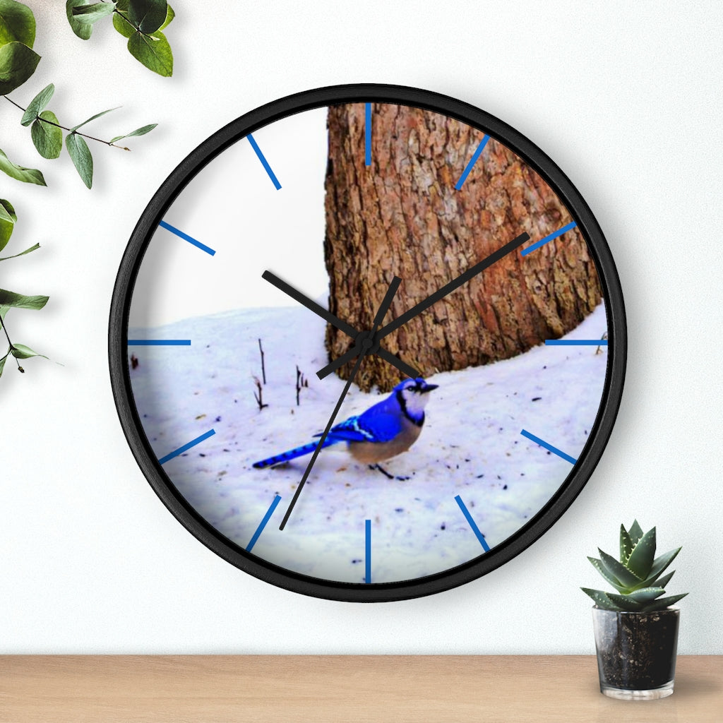 Winter Blue Jay Wall clock