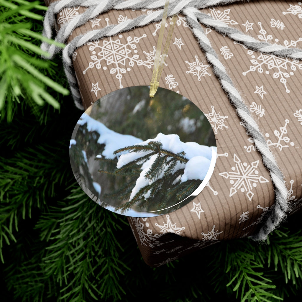 Snowy Pine Glass Ornament