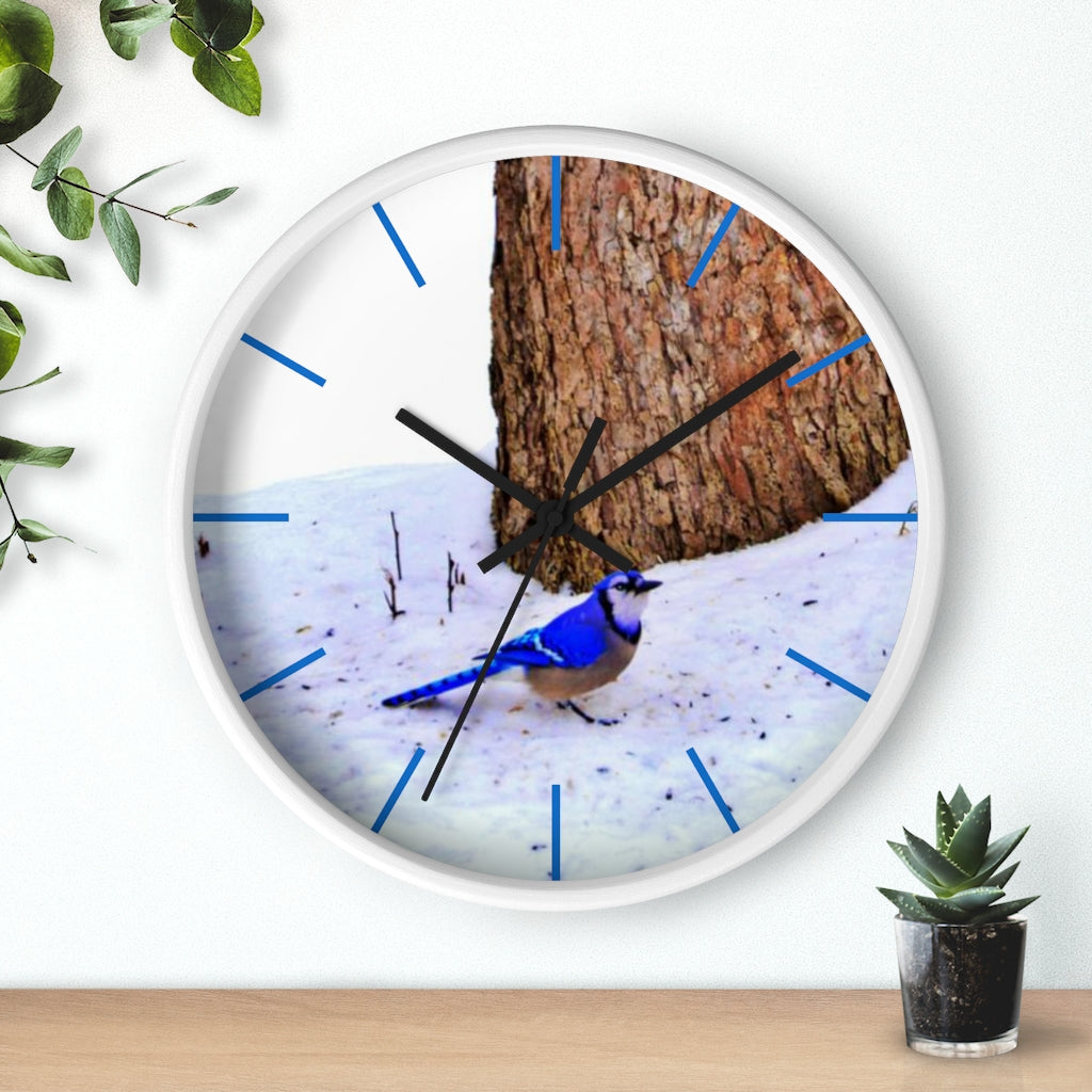 Winter Blue Jay Wall clock