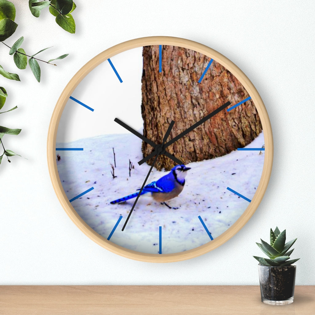 Winter Blue Jay Wall clock