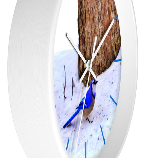 Winter Blue Jay Wall clock