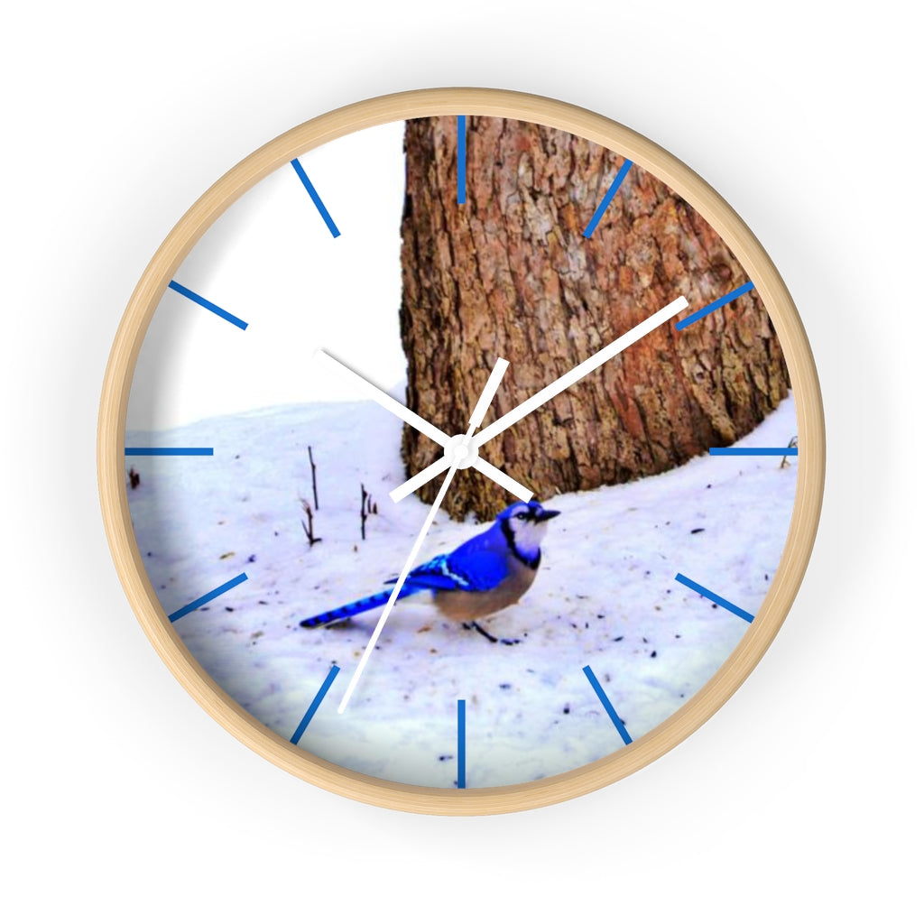 Winter Blue Jay Wall clock