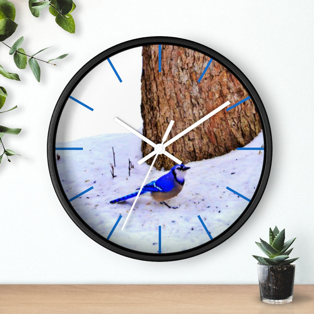 Winter Blue Jay Wall clock