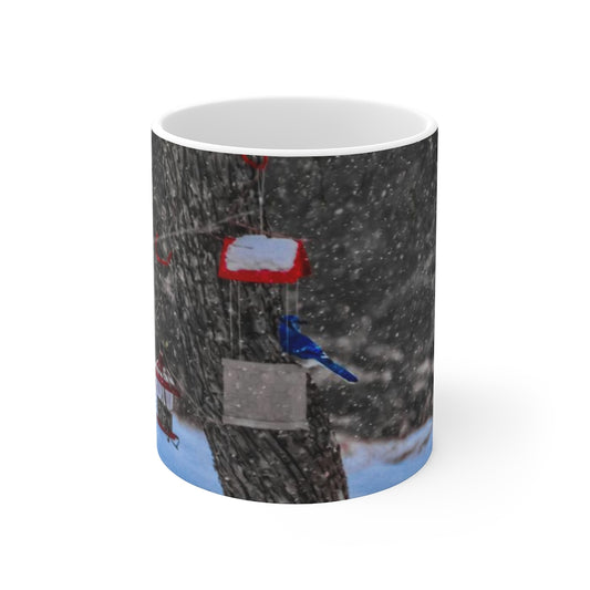 Blue Jay in a Snowstorm Mug 11oz