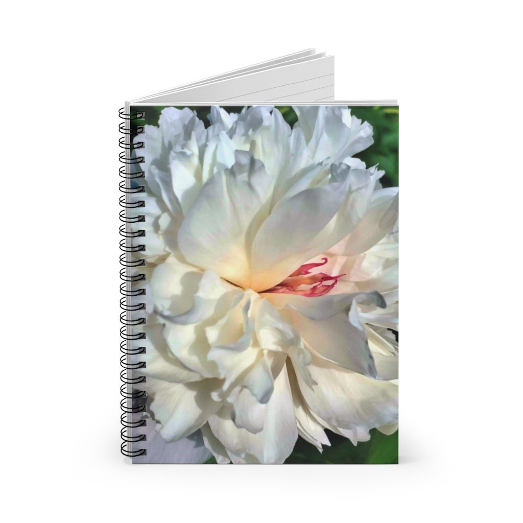 White Peony Spiral Notebook - Ruled Line